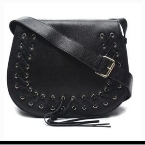 Violetta A2 Pebbled Leather Crossbody Bag Black Western Boho Cowgirl Preowned